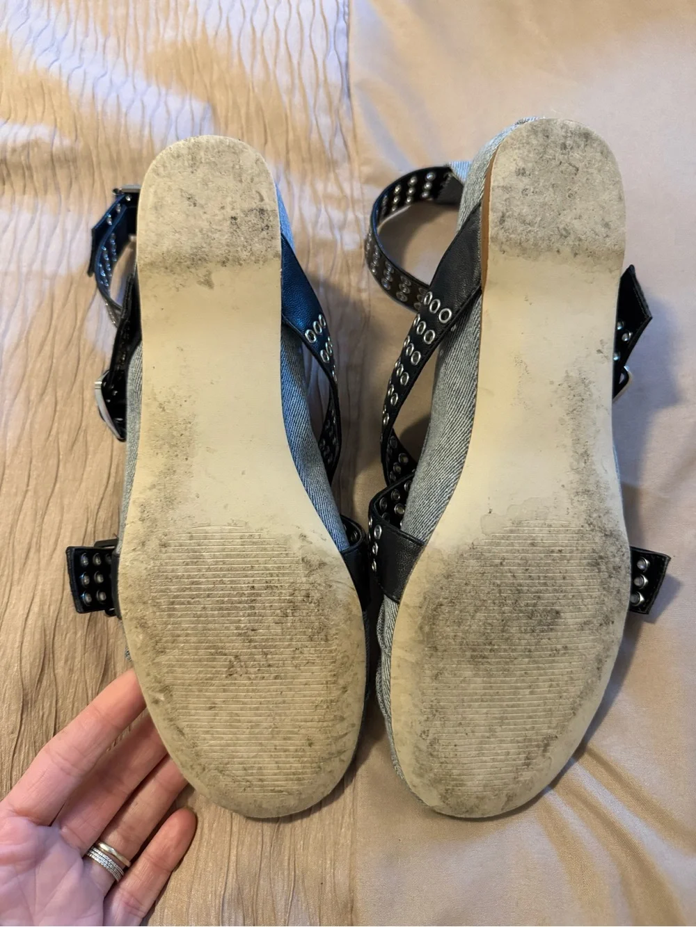 Steve Madden Light Blue Denim Ballet Flats with Studded Black Straps